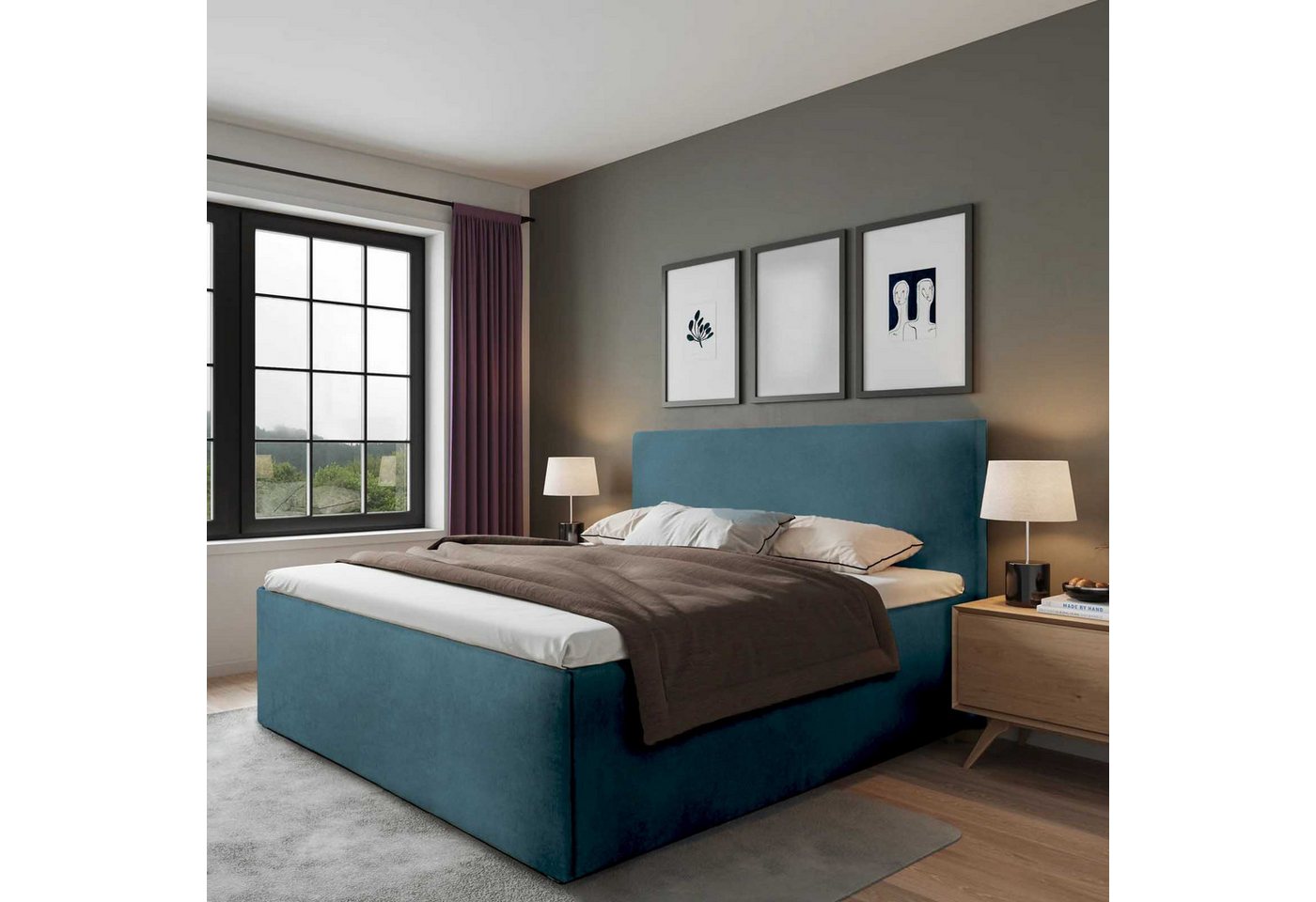 Halmon Schlafkomfort Betten Polsterbett Gent (Mit Stauraum unter der Liegefläche, erhältlich in 6 Größen und 8 attraktiven Farben mit oder ohne Matratze), Seitenhöhe 32 cm, inkl. Lattenrost bei Ausführung mit Matratze von Halmon Schlafkomfort Betten