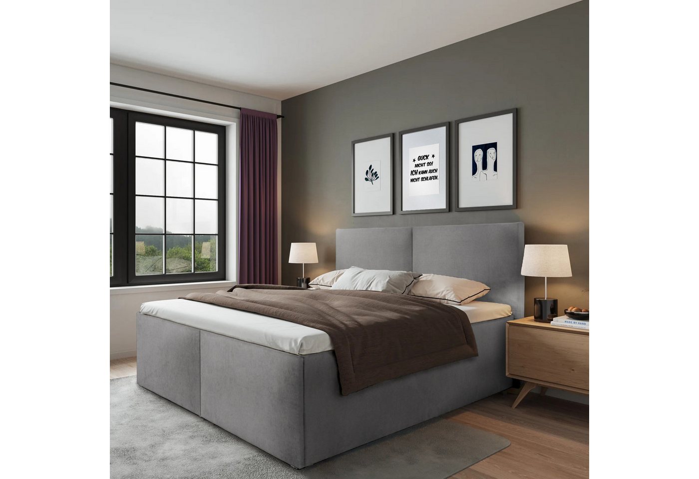 Halmon Schlafkomfort Betten Polsterbett Milano-Standard (32cm Seitenhöhe), Ohne Bettkasten, 100 cm höhe des Kopfteils von Halmon Schlafkomfort Betten