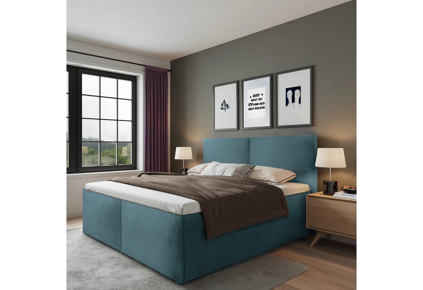 Halmon Schlafkomfort Betten Polsterbett Milano-Standard (32cm Seitenhöhe), Ohne Bettkasten, 100 cm höhe des Kopfteils von Halmon Schlafkomfort Betten
