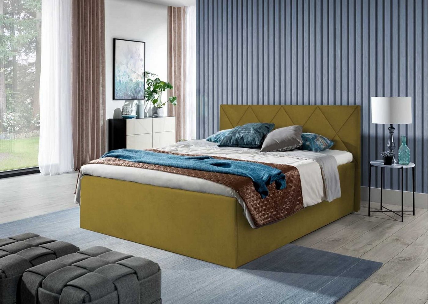 Halmon Schlafkomfort Betten Polsterbett Tango (erhältlich in 6 Größen und 7 attraktiven Farben mit oder ohne Matratze), Kopfteil mit Rauten-Steppung, Lattenrost bei Ausführung mit Matratze von Halmon Schlafkomfort Betten