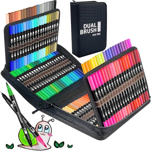 Halobios Dual Brush Pen Set, Filzstifte 120 Farben Pinselstifte Marker Aquarell Stifte Für Kinder und Erwachsene, Ausgestattet mit Schwarzer Tragetasche Lagerbasis von Halobios