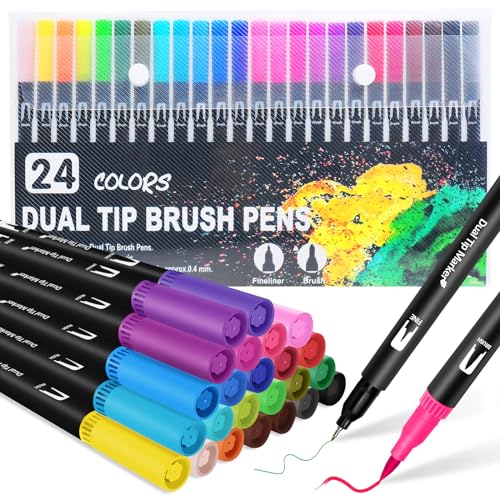 Halobios Dual Brush Pen Set, Filzstifte 24 Farben Pinselstifte Marker Aquarell Stifte Für Kinder und Erwachsene, Fineliner Set Malstifte Für Kalligraphie Bullet Journal Handlettering Manga Malbücher Halobios Dual Brush Pen Set, Filzstifte 24 Farben Pinselstifte Marker Aquarell Stifte Für Kinder und Erwachsene, Fineliner Set Malstifte Für Kalligraphie Bullet Journal Handlettering Manga Malbücher von Halobios