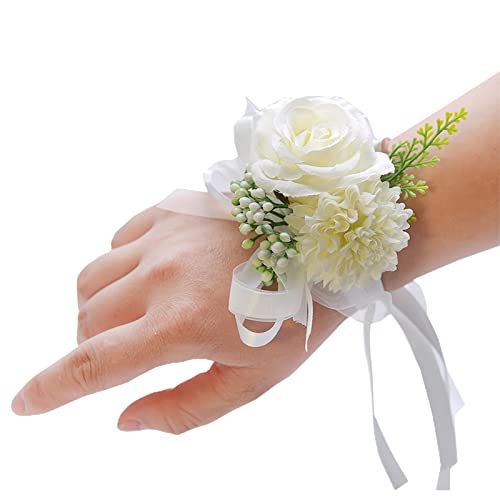 Haloppe Handgelenk-Blume, romantisch, festliche Haptik, simuliert, kompatibel mit Hochzeiten, Weiß Haloppe Handgelenk-Blume, romantisch, festliche Haptik, simuliert, kompatibel mit Hochzeiten, Weiß von Haloppe