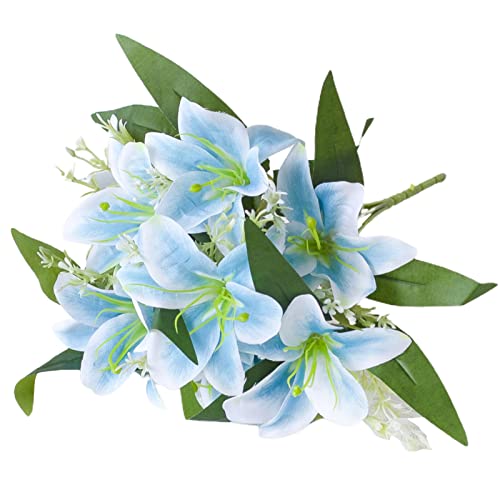 Haloppe Künstliche Lilien Blume 7 Gabel Ewige künstliche Blume Deko Realistisch Blau von Haloppe