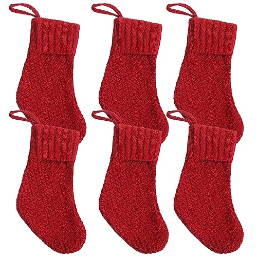 Haloppe Strick-Weihnachtsstrümpfe, 4/6er-Set, gestrickt mit Seil zum Aufhängen, festliche Feiertagsdekorationen für Kaminsims, Baum, schweres Rot, 4 Stück von Haloppe