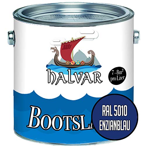 Halvar 2-K GLÄNZEND Yachtlack Blau RAL 5000-5024 Bootslack für GFK/Polyester/Kunststoff 2-Komponenten Lack inkl. Härter (1 L, RAL 5010 Enzianblau) von Halvar