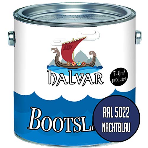 Halvar 2-K GLÄNZEND Yachtlack Blau RAL 5000-5024 Bootslack für GFK/Polyester/Kunststoff 2-Komponenten Lack inkl. Härter (1 L, RAL 5022 Nachtblau) von Halvar