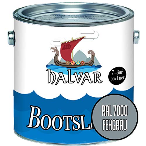 Halvar 2-K MATT Yachtlack Grau RAL 7000-7047 Bootslack für GFK/Polyester/Kunststoff 2-Komponenten Lack inkl. Härter (2,5 L, RAL 7000 Fehgrau) von Halvar