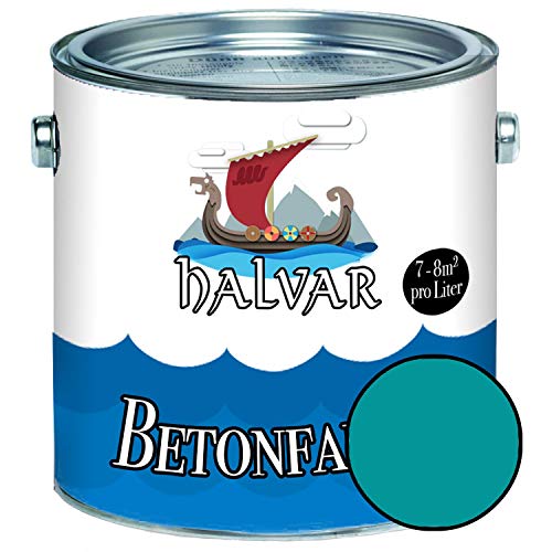 Halvar Betonfarbe/Bodenbeschichtung SEIDENMATT Blau RAL 5000-5024 Fassadenfarbe (2,5 L, RAL 5018 Türkisblau) von Halvar