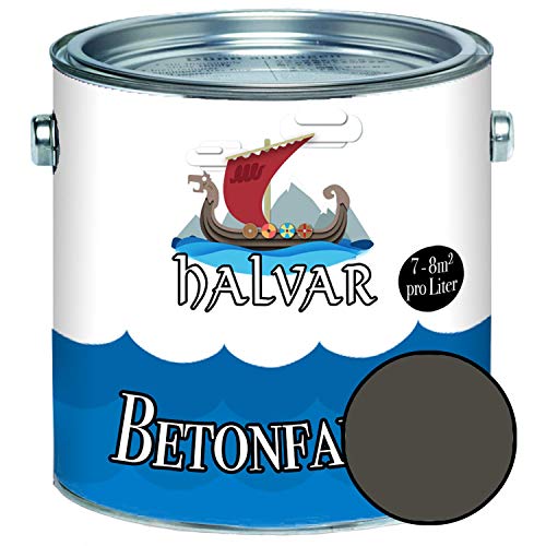 Halvar Betonfarbe/Bodenbeschichtung SEIDENMATT Grau RAL 7000-7047 Fassadenfarbe (2,5 L, RAL 7022 Umbragrau) von Halvar