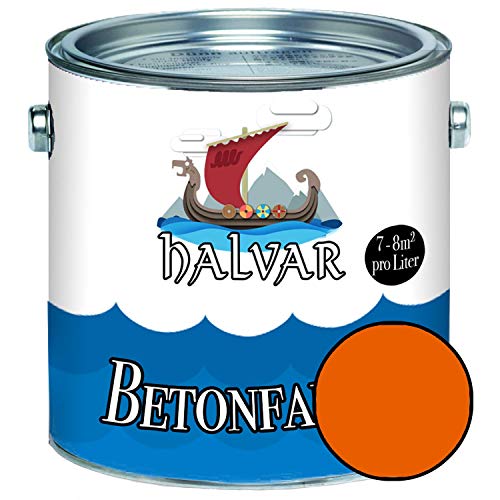 Halvar Betonfarbe/Bodenbeschichtung SEIDENMATT Orange RAL 2000-2012 Fassadenfarbe (5 L, RAL 2004 Reinorange) von Halvar