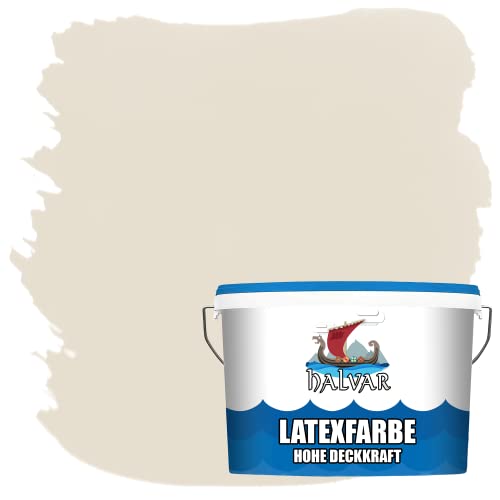 Halvar Latexfarbe hohe Deckkraft Weiß & 100 Farbtöne - abwischbare Wandfarbe für Küche, Bad & Wohnraum Geruchsarm, Abwischbar & Weichmacherfrei (2,5 L, Graubeige) von Halvar