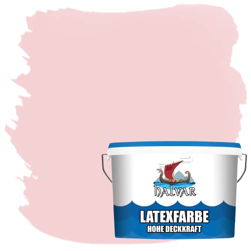 Halvar Latexfarbe hohe Deckkraft Weiß & 100 Farbtöne - abwischbare Wandfarbe für Küche, Bad & Wohnraum Geruchsarm, Abwischbar & Weichmacherfrei (5 L, Flamingo) von Halvar