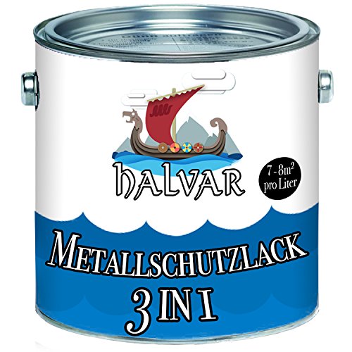 Halvar Metallschutzlack 3in1 skandinavische Metallschutzfarbe 3-in-1 Rostschutz Grundierung & Deckanstrich IN EINEM Metalllack auf Eisen Stahl Aluminium Metall Zink (5 L, Schwraz (RAL 9005)) von Halvar