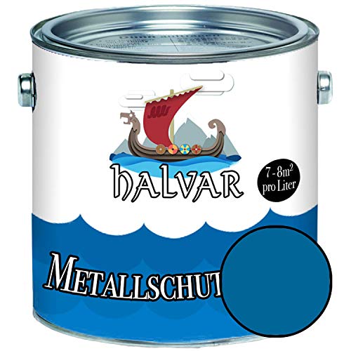 Halvar Metallschutzlack GLÄNZEND Blau RAL 5000-5024 Metallfarbe besonders robuster Kunstharzlack Wetterbeständig & perfekter Langzeitschutz Metall (2,5 L, RAL 5017 Verkehrsblau) von Halvar
