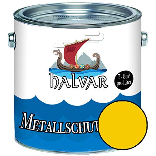 Halvar Metallschutzlack GLÄNZEND Gelb RAL 1000-1037 Metallfarbe besonders robuster Kunstharzlack Wetterbeständig & perfekter Langzeitschutz Metall (5 L, RAL 1021 Rapsgelb) von Halvar