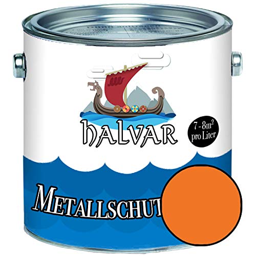 Halvar Metallschutzlack GLÄNZEND Orange RAL 2000-2012 Metallfarbe besonders robuster Kunstharzlack Wetterbeständig & perfekter Langzeitschutz Metall (1 L, RAL 2008 Hellrotorange) von Halvar