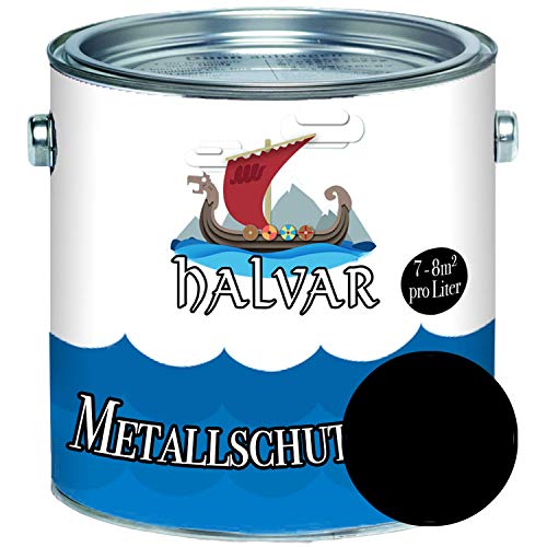 Halvar Metallschutzlack GLÄNZEND Weiß/Grau/Schwarz RAL 9001-9018 Metallfarbe besonders robuster Kunstharzlack Wetterbeständig & perfekter Langzeitschutz Metall (1 L, RAL 9005 Schwarz) von Halvar