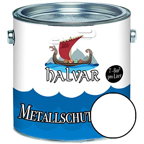 Halvar Metallschutzlack GLÄNZEND Weiß/Grau/Schwarz RAL 9001-9018 Metallfarbe besonders robuster Kunstharzlack Wetterbeständig & perfekter Langzeitschutz Metall (1 L, RAL 9010 Weiß) von Halvar