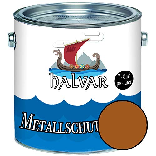 Halvar Metallschutzlack SEIDENMATT Braun RAL 8000-8028 Metallfarbe besonders robuster Kunstharzlack Wetterbeständig & perfekter Langzeitschutz Metall (2,5 L, RAL 8023 Orangebraun) von Halvar