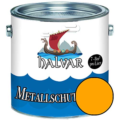 Halvar Metallschutzlack SEIDENMATT Gelb RAL 1000-1037 Metallfarbe besonders robuster Kunstharzlack Wetterbeständig & perfekter Langzeitschutz Metall (1 L, RAL 1028 Melonengelb) von Halvar