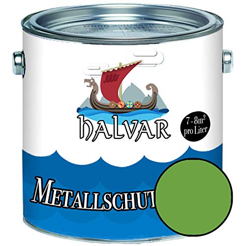 Halvar Metallschutzlack SEIDENMATT Grün RAL 6000-6037 Metallfarbe besonders robuster Kunstharzlack Wetterbeständig & perfekter Langzeitschutz Metall (2,5 L, RAL 6018 Gelbgrün) von Halvar