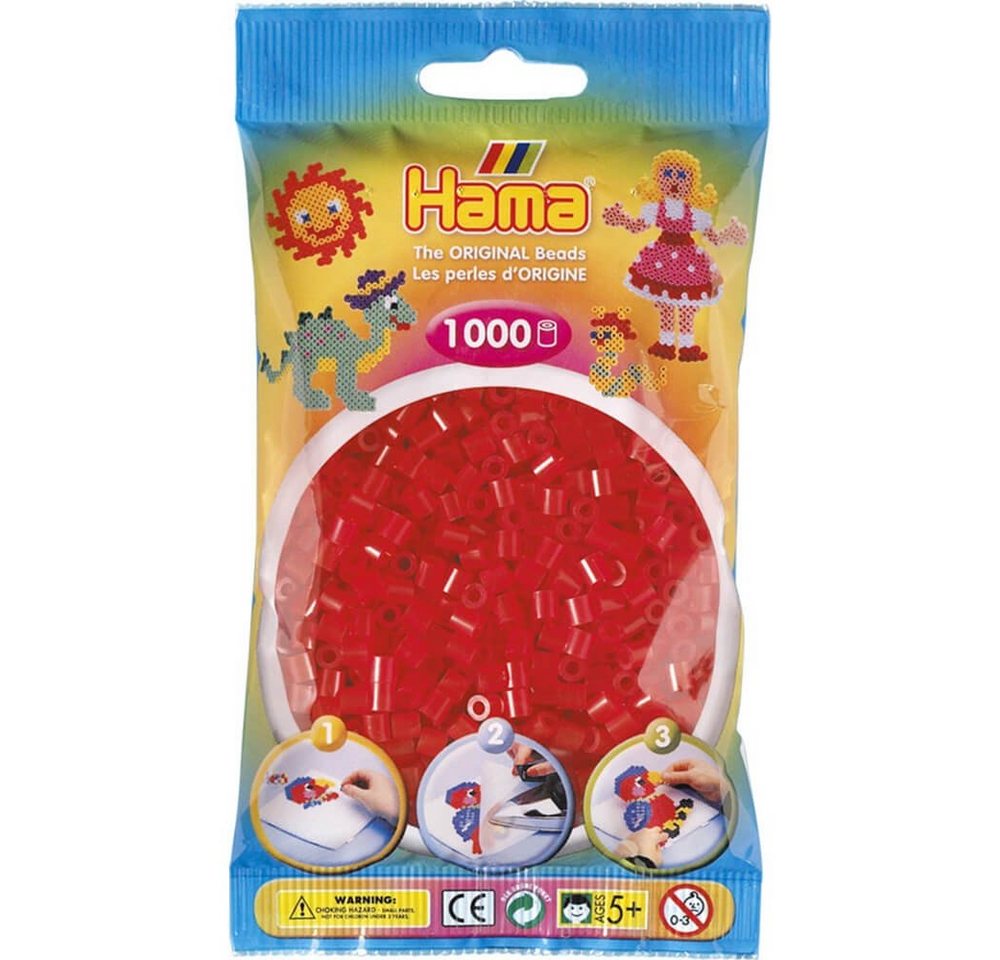 Hama Perlen Bügelperlen Hama Beutel mit 1000 Bügelperlen transparent-rot von Hama Perlen