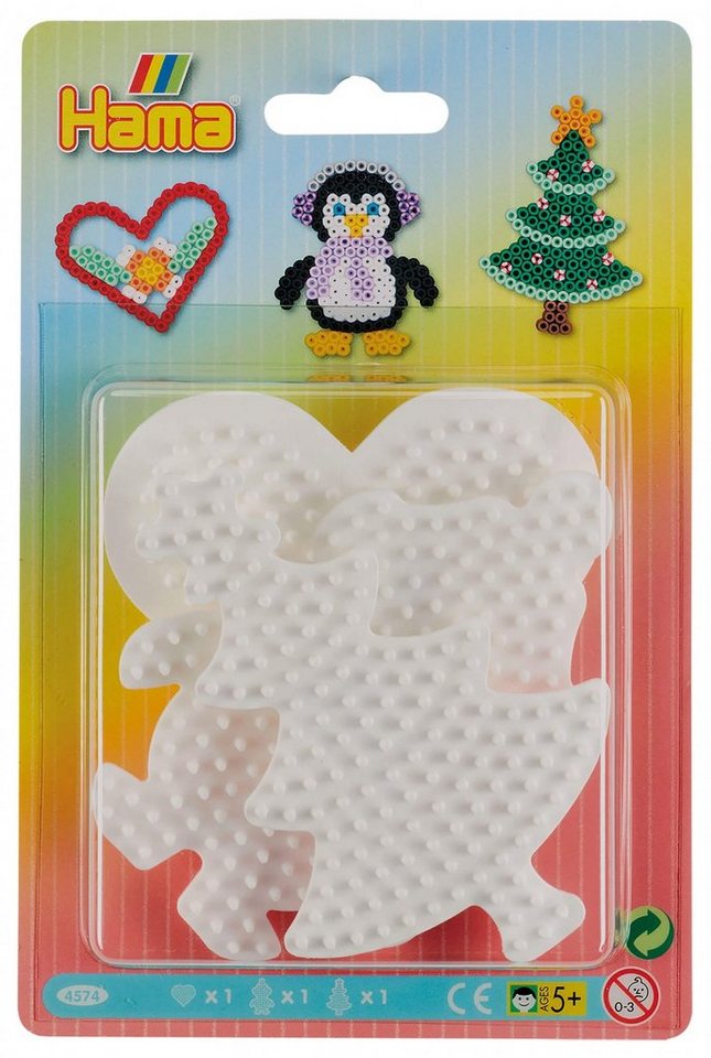 Hama Perlen Bügelperlen Hama Blister mit 3 Stiftplatten (Herz,Pinguin,Weihnachtsbaum) von Hama Perlen