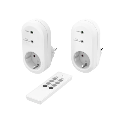 Hama Funksteckdosen mit Fernbedienung, 2er Set (mit Schalter, über Funkfernbedienung programmierbar mit Lernfunktion, Reichweite 30 m, Innenbereich, 3500 W) weiß von Hama