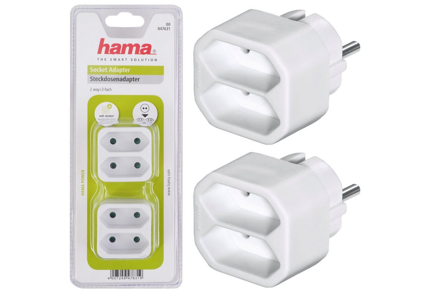 Hama 2x Multi-Stecker 2-Fach Mehrfachstecker Weiß Mehrfachsteckdose (Berührungsschutz), Mehrfachsteckdose 2x Euro-Kupplung Kombi-Adapter Steckdose T-Verteiler von Hama