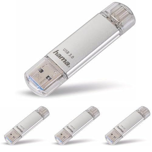 Hama 32GB USB-Speicherstick mit USB 3.0&USB 3.1-Type-C (2-in-1 USB-Stick, z.B. für Android Handy, Tablet, Computer, Notebook, MacBook, OTG, 40MB/s) USB-Typ-C Handy-Stick, Doppel Memory-Stick Silber von Hama