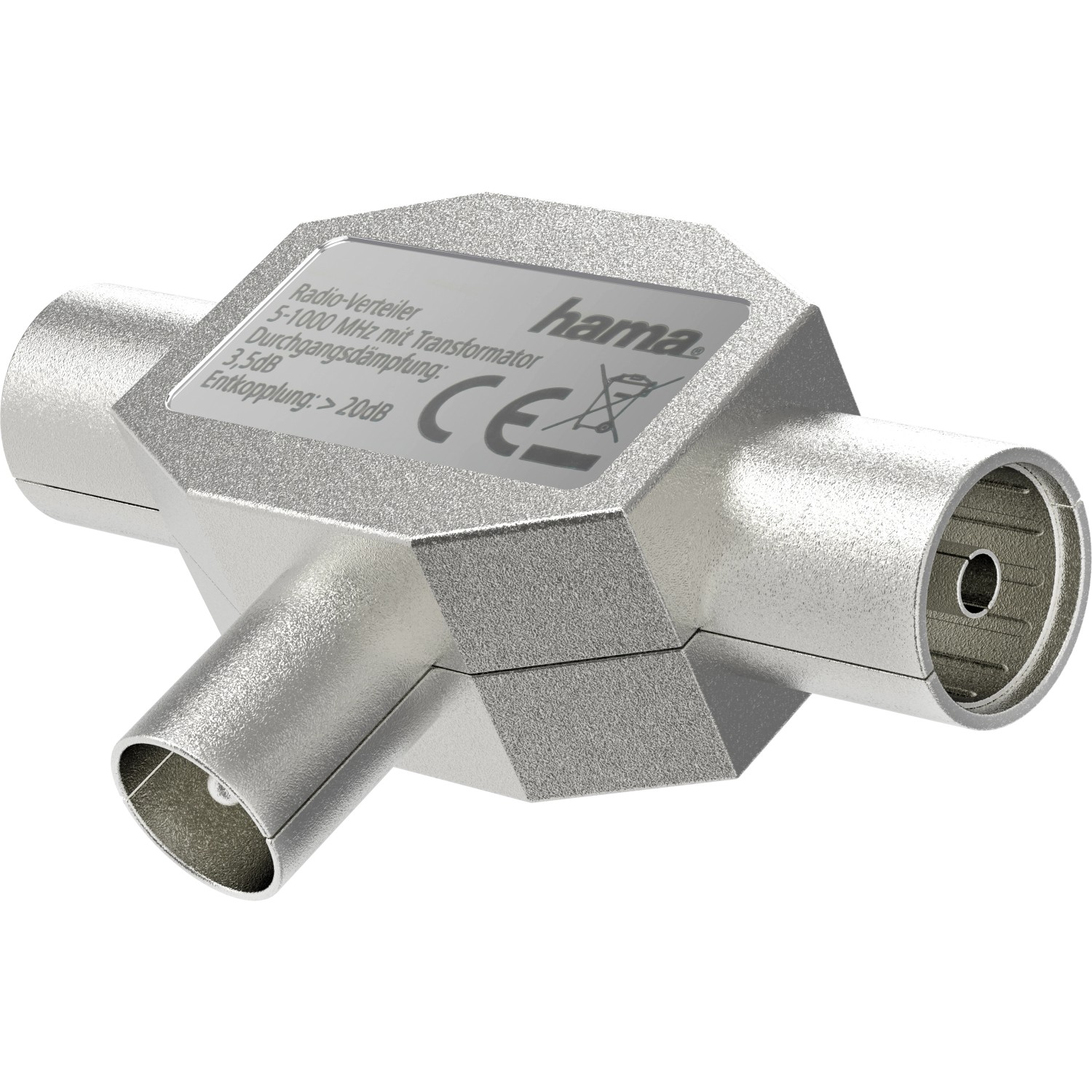 Hama Antennen-Verteiler Koax-Stecker/2 Koax-Kupplungen Metall Silber von Hama