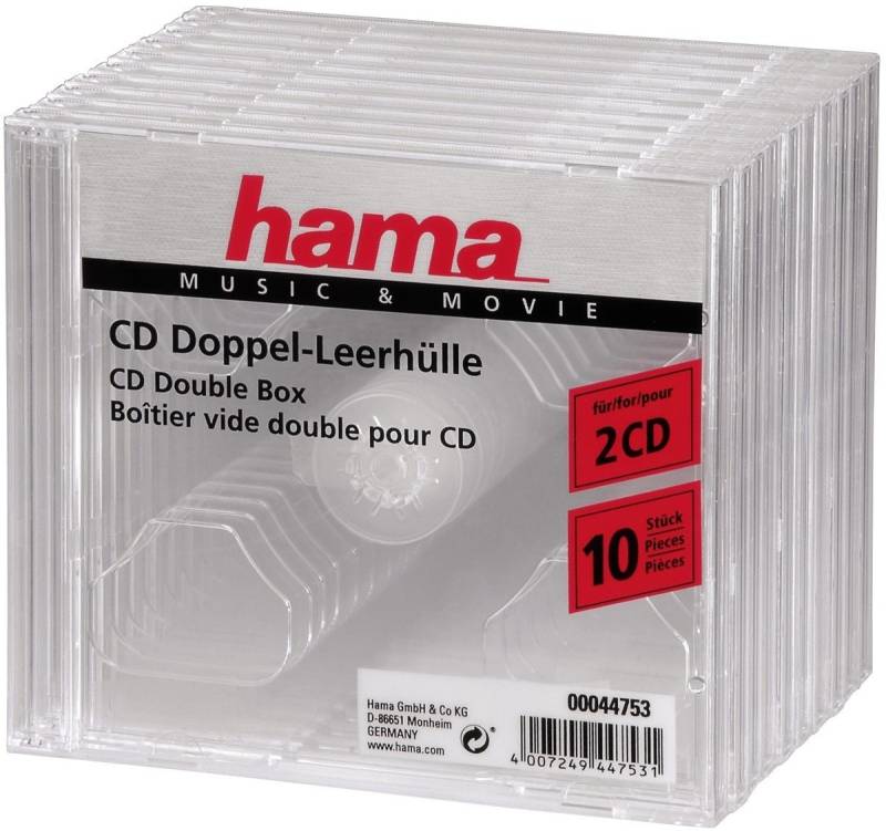 Hama Aufbewahrungsbox CD-Doppel-Leerhülle Standard transparent VE=10 Stück von Hama