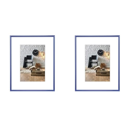 Hama Bilderrahmen Sevilla DIN A3 (29,7x42 cm) (Fotorahmen mit Papier-Passepartout 18x24 cm, Rahmen aus bruchsicherem Kunststoff Glas zum Aufhängen) blau (Packung mit 2) von Hama