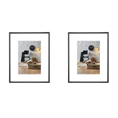 Hama Bilderrahmen Sevilla DIN A3 (29,7x42 cm) (Fotorahmen mit Papier-Passepartout 18x24 cm, Rahmen aus bruchsicherem Kunststoff Glas zum Aufhängen) schwarz (Packung mit 2) von Hama