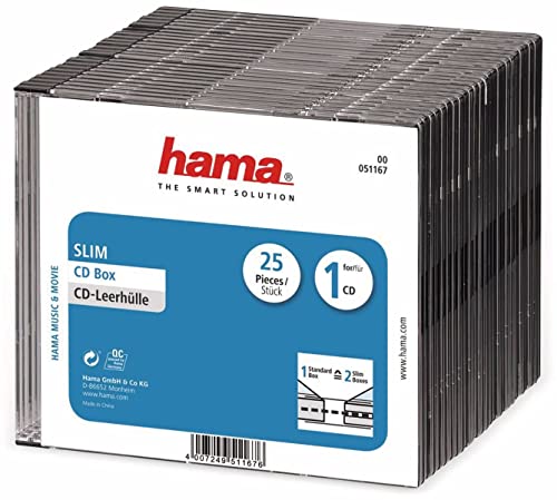 Hama CD Box Slim, Schwarz/Transparent, 25er Pack von Hama