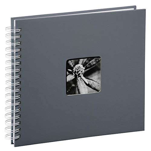Hama Fotoalbum 28x24 cm (Spiral-Album mit 50 weißen Seiten, Fotobuch mit Pergamin-Trennblättern, Album zum Einkleben und Selbstgestalten) grau von Hama