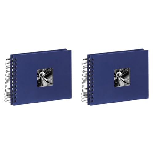Hama Fotoalbum 24x17 cm (Spiral-Album mit 50 schwarzen Seiten, Fotobuch mit Pergamin-Trennblättern, Album zum Einkleben und Selbstgestalten) blau (Packung mit 2) von Hama