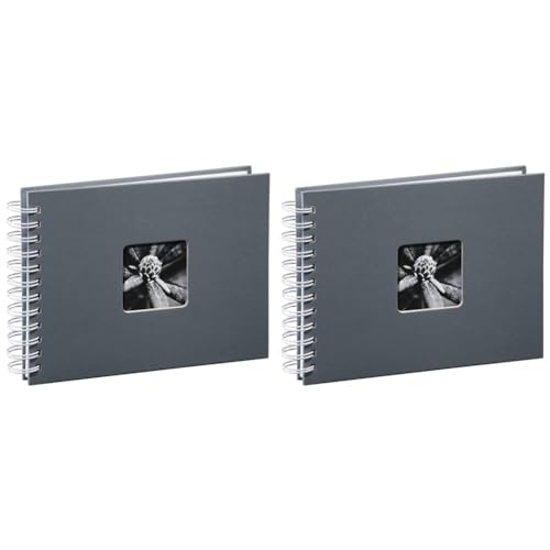 Hama Fotoalbum 24x17 cm (Spiral-Album mit 50 weißen Seiten, Fotobuch mit Pergamin-Trennblättern, Album zum Einkleben und Selbstgestalten) grau (Packung mit 2) von Hama