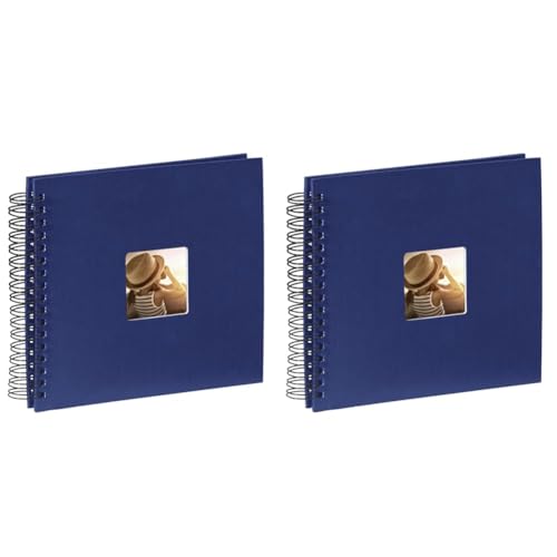 Hama Fotoalbum 28x24 cm (Spiral-Album mit 50 schwarzen Seiten, Fotobuch mit Pergamin-Trennblättern, Album zum Einkleben und Selbstgestalten) blau (Packung mit 2) von Hama