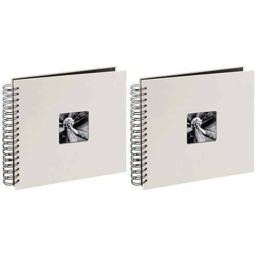 Hama Fotoalbum 28x24 cm (Spiral-Album mit 50 schwarzen Seiten, Fotobuch mit Pergamin-Trennblättern, Album zum Einkleben und Selbstgestalten) kreide (Packung mit 2) von Hama