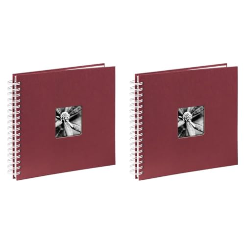 Hama Fotoalbum 28x24 cm (Spiral-Album mit 50 weißen Seiten, Fotobuch mit Pergamin-Trennblättern, Album zum Einkleben und Selbstgestalten) bordeaux (Packung mit 2) von Hama