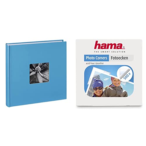 Hama Fotoalbum Jumbo 30x30 cm, hellblau & Fotoecken 500 Stück (Foto Klebepads selbstklebend, Fotokleber Ecken geeignet für Fotoalbum und Scrapbook zum Einkleben), transparent von Hama