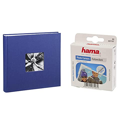 Hama Fotoalbum Jumbo 30x30 cm (Fotobuch mit 100 weißen Seiten, Album für 400 Fotos zum Selbstgestalten und Einkleben) blau & Fotoecken (500 Stück, selbstklebend) transparent von Hama
