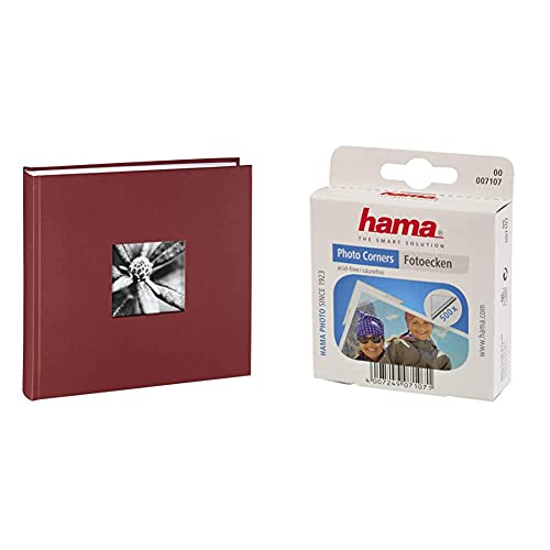 Hama Fotoalbum Jumbo 30x30 cm (Fotobuch mit 100 weißen Seiten, Album für 400 Fotos zum Selbstgestalten und Einkleben) bordeaux & Fotoecken (500 Stück, selbstklebend) transparent, weiß von Hama