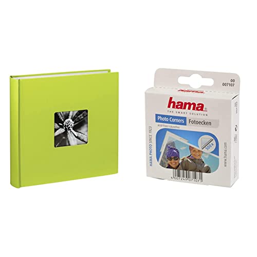 Hama Fotoalbum Jumbo 30x30 cm (Fotobuch mit 100 weißen Seiten, Album für 400 Fotos zum Selbstgestalten und Einkleben) grün & Fotoecken 500 Stück (Foto Klebepads selbstklebend), transparent von Hama