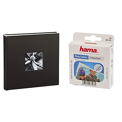 Hama Fotoalbum Jumbo 30x30 cm (Fotobuch mit 100 weißen Seiten, Album für 400 Fotos zum Selbstgestalten und Einkleben) schwarz & Fotoecken (500 Stück, selbstklebend) transparent von Hama