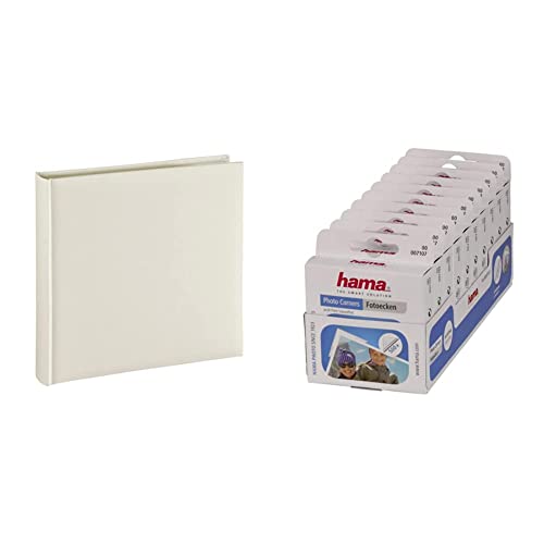 Hama Fotoalbum Jumbo 30x30 cm (Fotobuch mit 80 weißen Seiten, Album für 320 Fotos zum Selbstgestalten und Einkleben) beige pastell & Fotoecken 500 Stück (Foto Klebepads selbstklebend), transparent von Hama