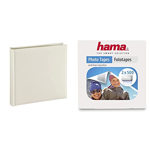 Hama Fotoalbum Jumbo 30x30 cm (Fotobuch mit 80 weißen Seiten, Album für 320 Fotos zum Selbstgestalten und Einkleben) beige pastell & Fototapes 1.000 Stück (2x500 Fotokleber, eckig, in Spenderbox) weiß von Hama