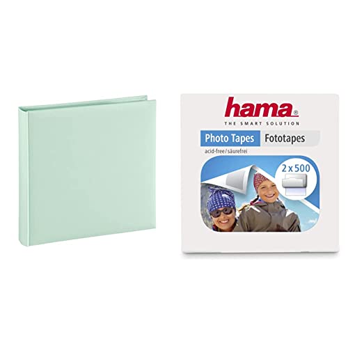 Hama Fotoalbum Jumbo 30x30 cm (Fotobuch mit 80 weißen Seiten, Album für 320 Fotos zum Selbstgestalten und Einkleben) grün pastell & Fototapes 1.000 Stück (2 x 500 Fotokleber, eckig) weiß von Hama